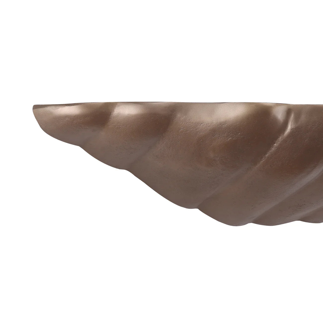 Antique brass shelf edge with smooth, curved texture.