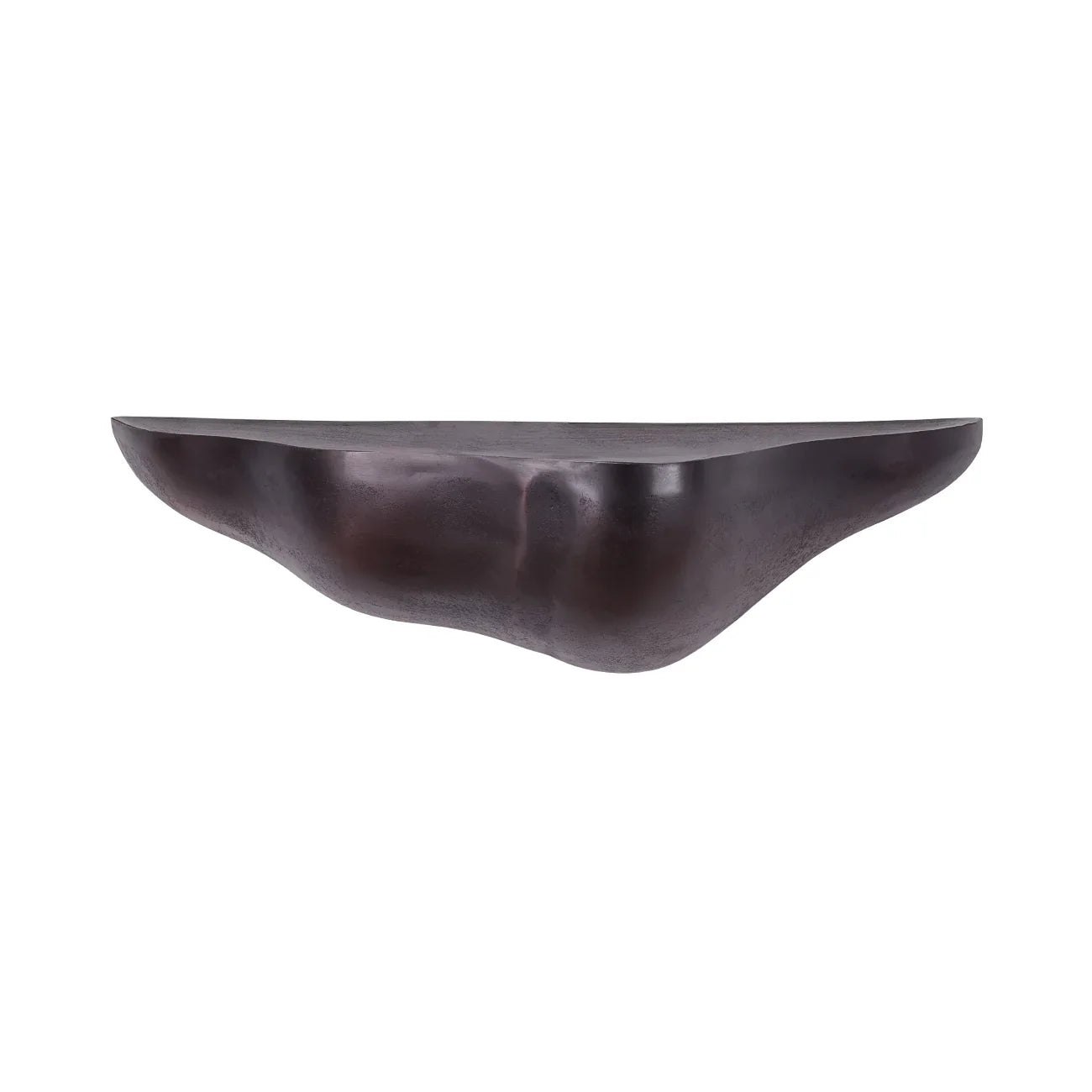 Bronze aluminium shelf with smooth, curved edges against white background.