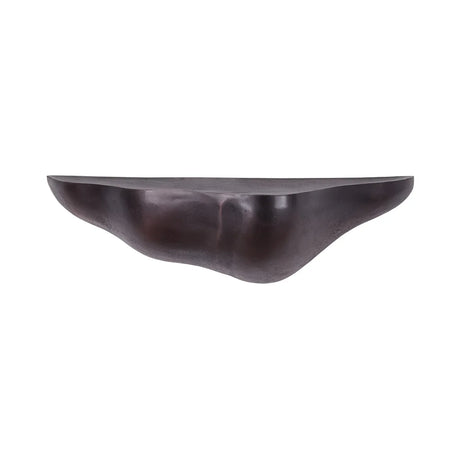 Bronze aluminium shelf with smooth, curved edges against white background.