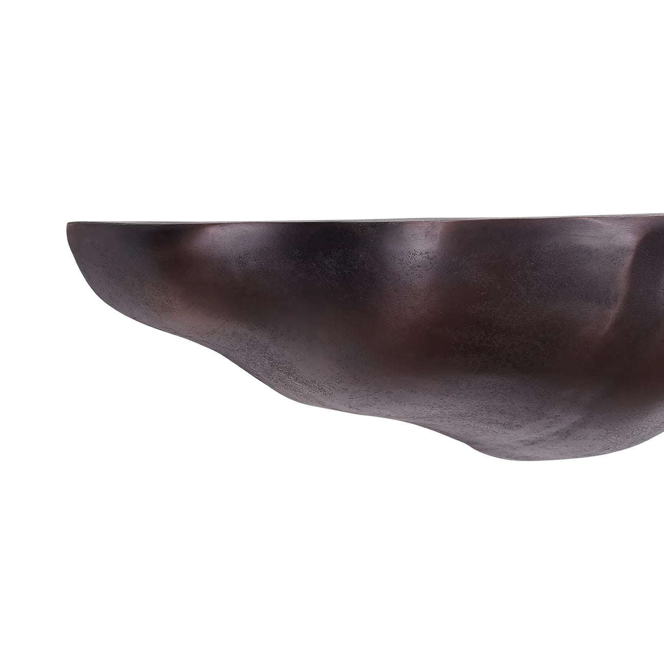 Curved bronze aluminium shelf with a smooth, textured finish.