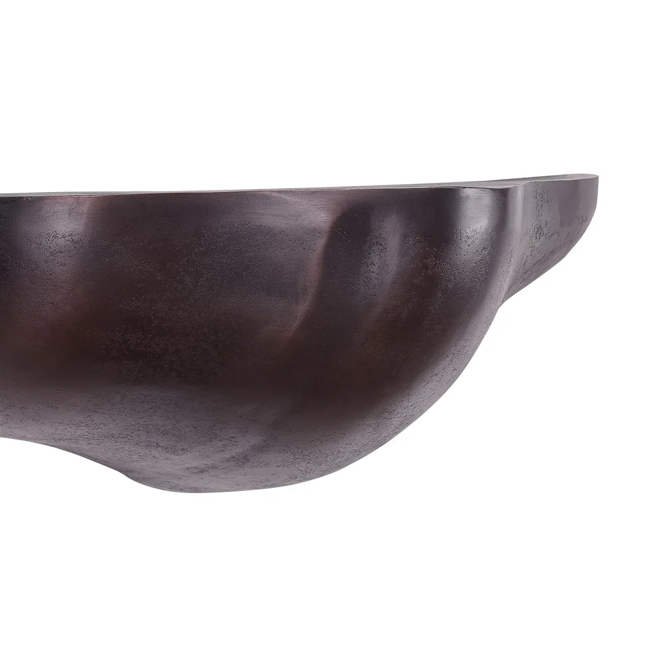 Curved bronze aluminium shelf edge with smooth texture.