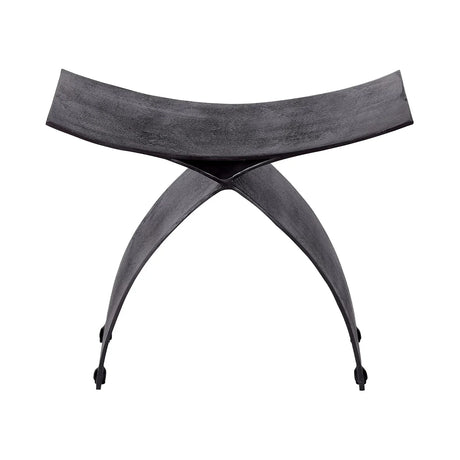 Black iron stool with crescent-shaped seat and curved legs | Home Centre Direct UK