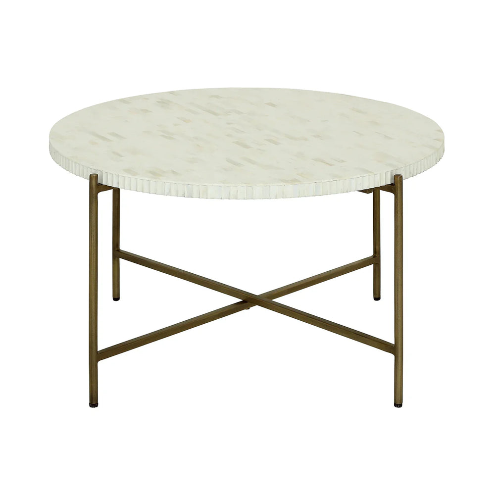 Cream round inlay table with brass legs | Home Centre Direct UK