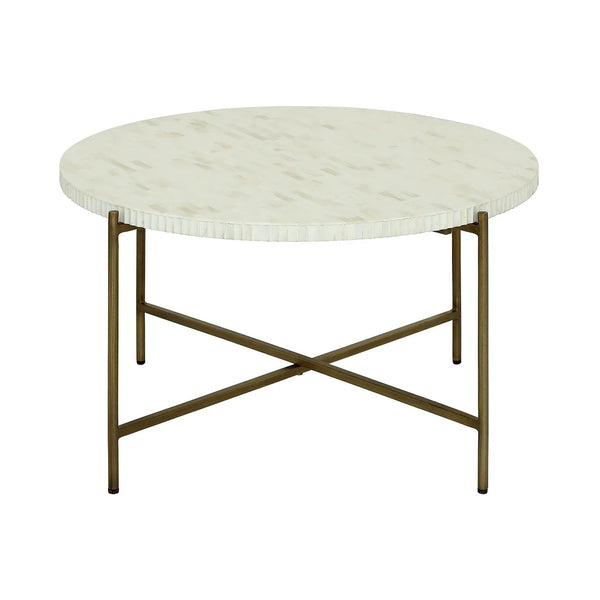 Cream round inlay table with brass legs | Home Centre Direct UK