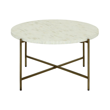 Cream round inlay table with brass legs | Home Centre Direct UK