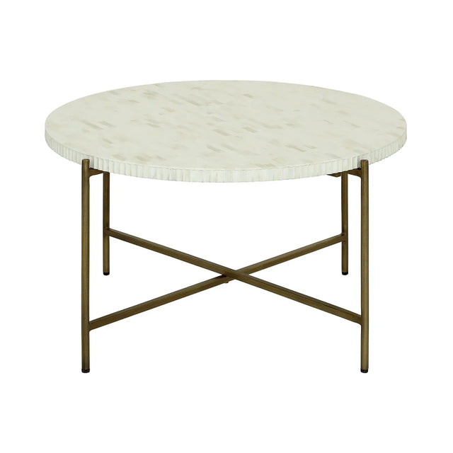 Cream round inlay table with brass legs | Home Centre Direct UK