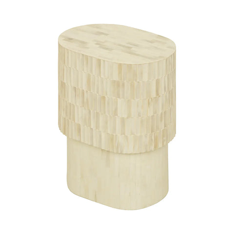 Cream bone inlay side table with layered texture design.