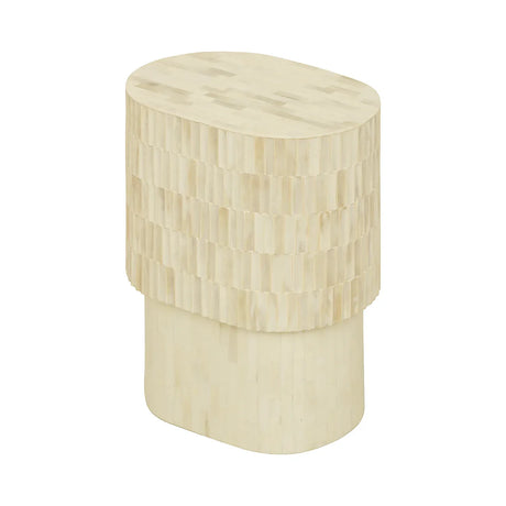 Cream bone inlay side table with layered texture design.