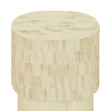 Cream bone inlay side table with layered geometric pattern.