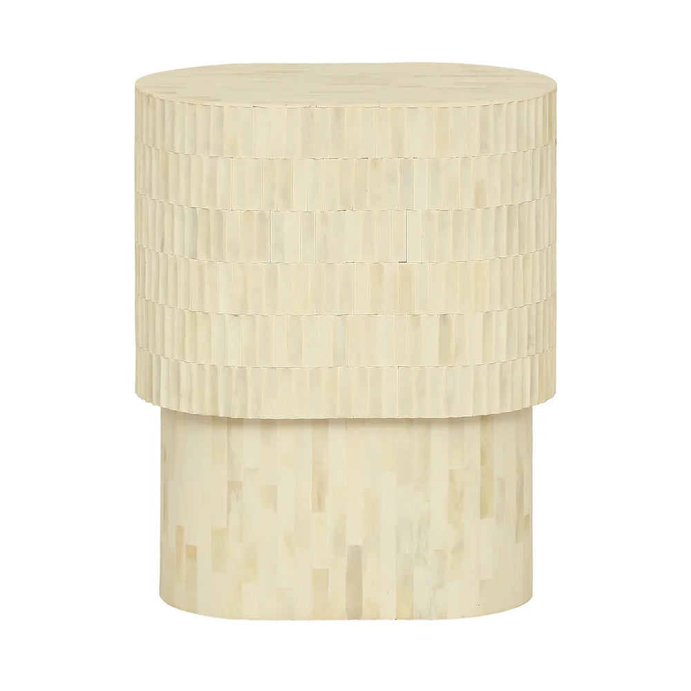 Cream bone inlay round side table with textured surface | Home Centre Direct UK