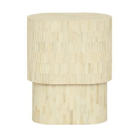 Cream bone inlay round side table with textured surface | Home Centre Direct UK