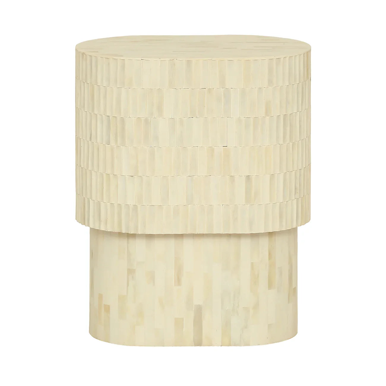 Cream bone inlay round side table with textured surface | Home Centre Direct UK
