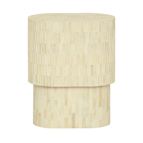 Cream bone inlay round side table with textured surface | Home Centre Direct UK