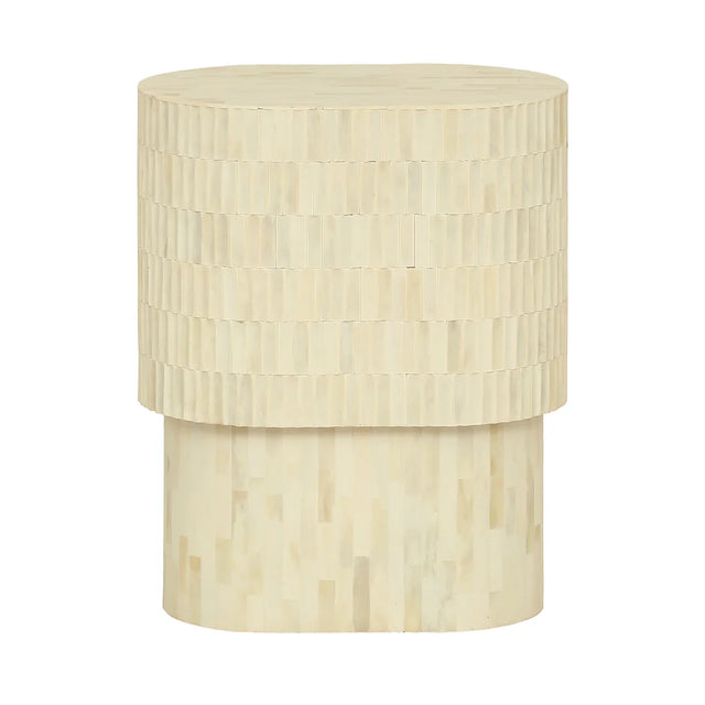 Cream bone inlay round side table with textured surface | Home Centre Direct UK