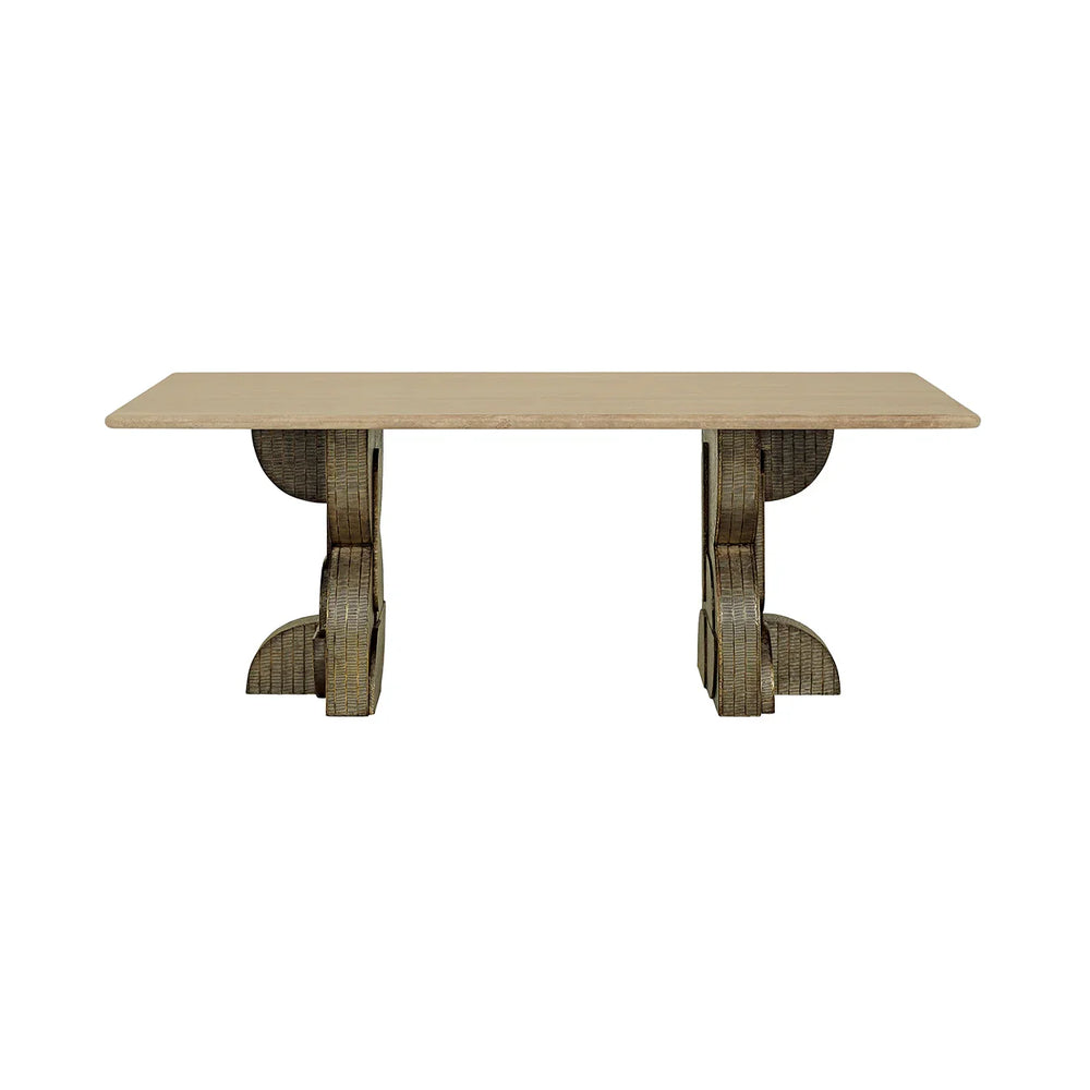Beige travertine dining table with ornate pedestal legs | Home Centre Direct UK