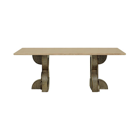 Beige travertine dining table with ornate pedestal legs | Home Centre Direct UK