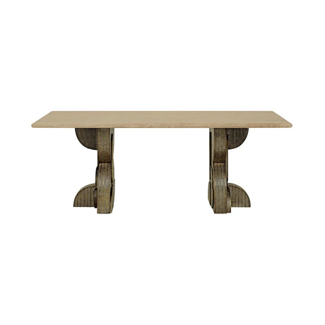 Beige travertine dining table with ornate pedestal legs | Home Centre Direct UK