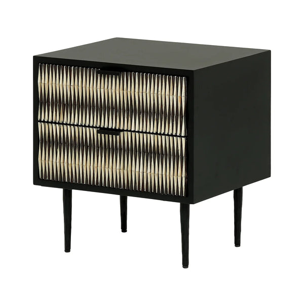 Black bedside table with intricate bone inlay pattern | Home Centre Direct UK