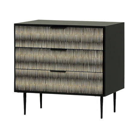 Black chest with intricate bone inlay pattern and sleek legs | Home Centre Direct UK