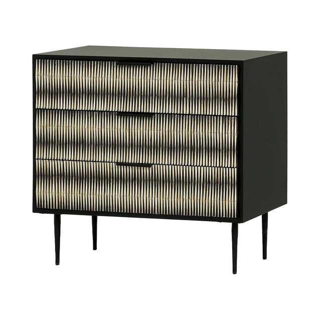 Black chest with intricate bone inlay pattern and sleek legs | Home Centre Direct UK