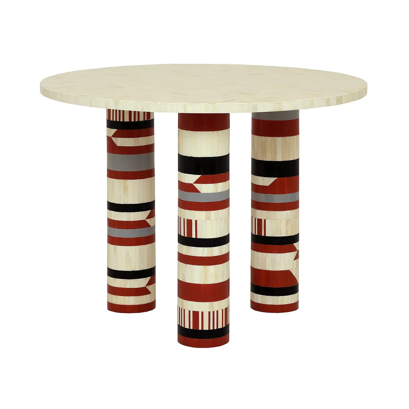 Cream bone inlay dining table with patterned cylindrical legs | Home Centre Direct UK
