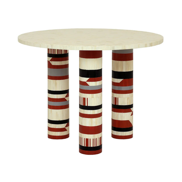 Cream bone inlay dining table with patterned cylindrical legs | Home Centre Direct UK