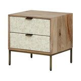 Natural wood bedside table with white scalloped inlay drawers | Home Centre Direct UK