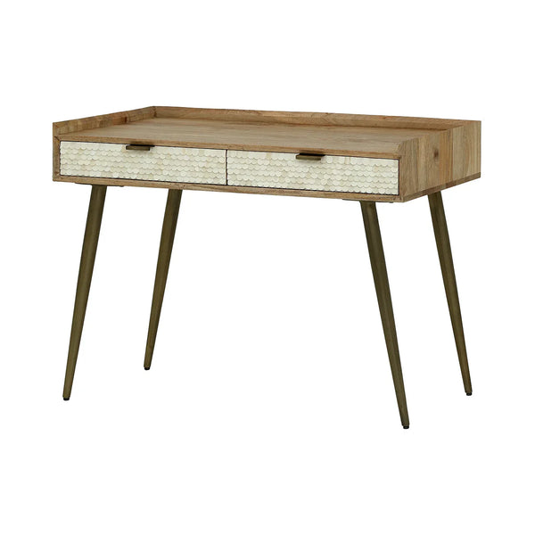 Light wood desk with bone inlay drawers and tapered legs | Home Centre Direct UK