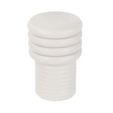 White cylindrical side table with stacked ring design.