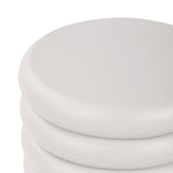 Smooth white table surface with rounded edges and layered design.