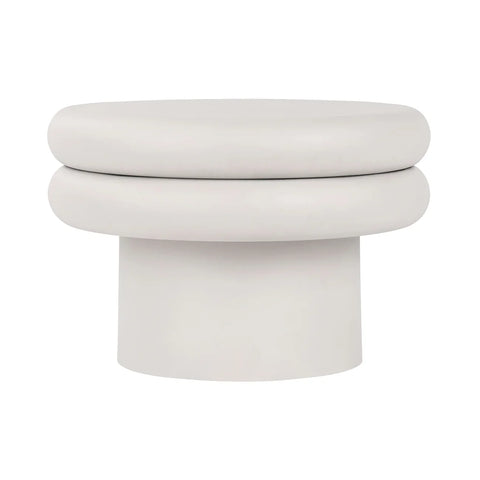 White round coffee table with a smooth, layered design.