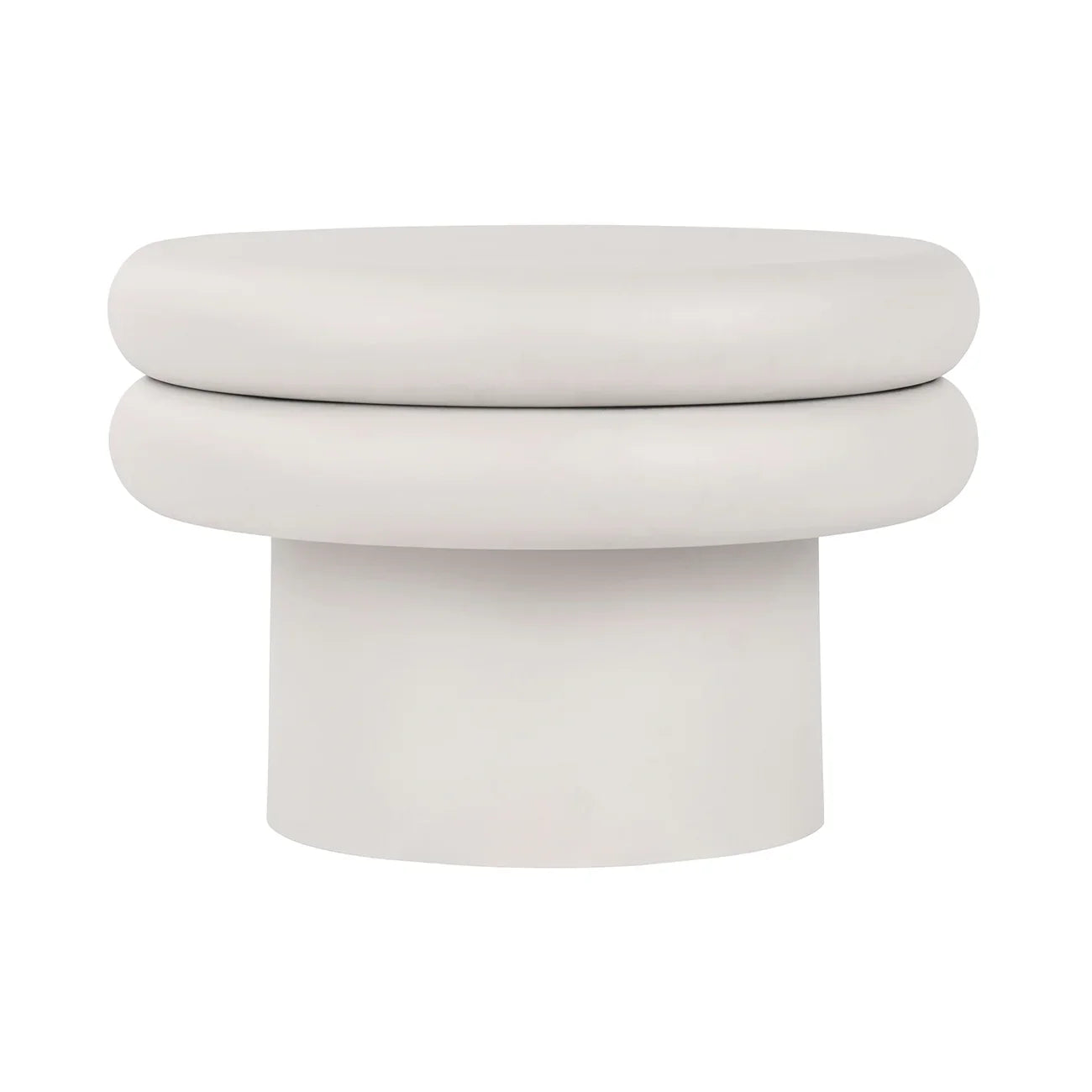 White round coffee table with a smooth, layered design.