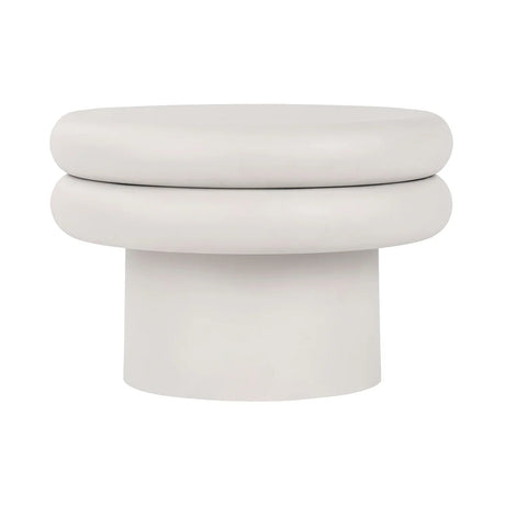 White round coffee table with a smooth, layered design.