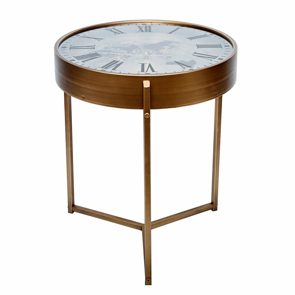 Bronze round side table with glass top and Roman numeral design | Home Centre Direct UK