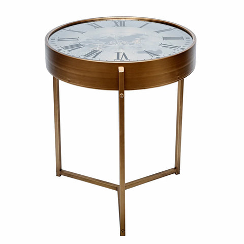 Bronze round side table with glass top and Roman numeral design | Home Centre Direct UK