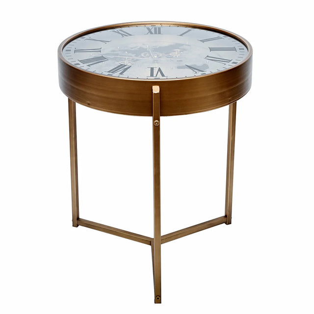 Bronze round side table with glass top and Roman numeral design | Home Centre Direct UK