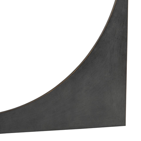 Dark grey table leg with smooth, curved texture detail.