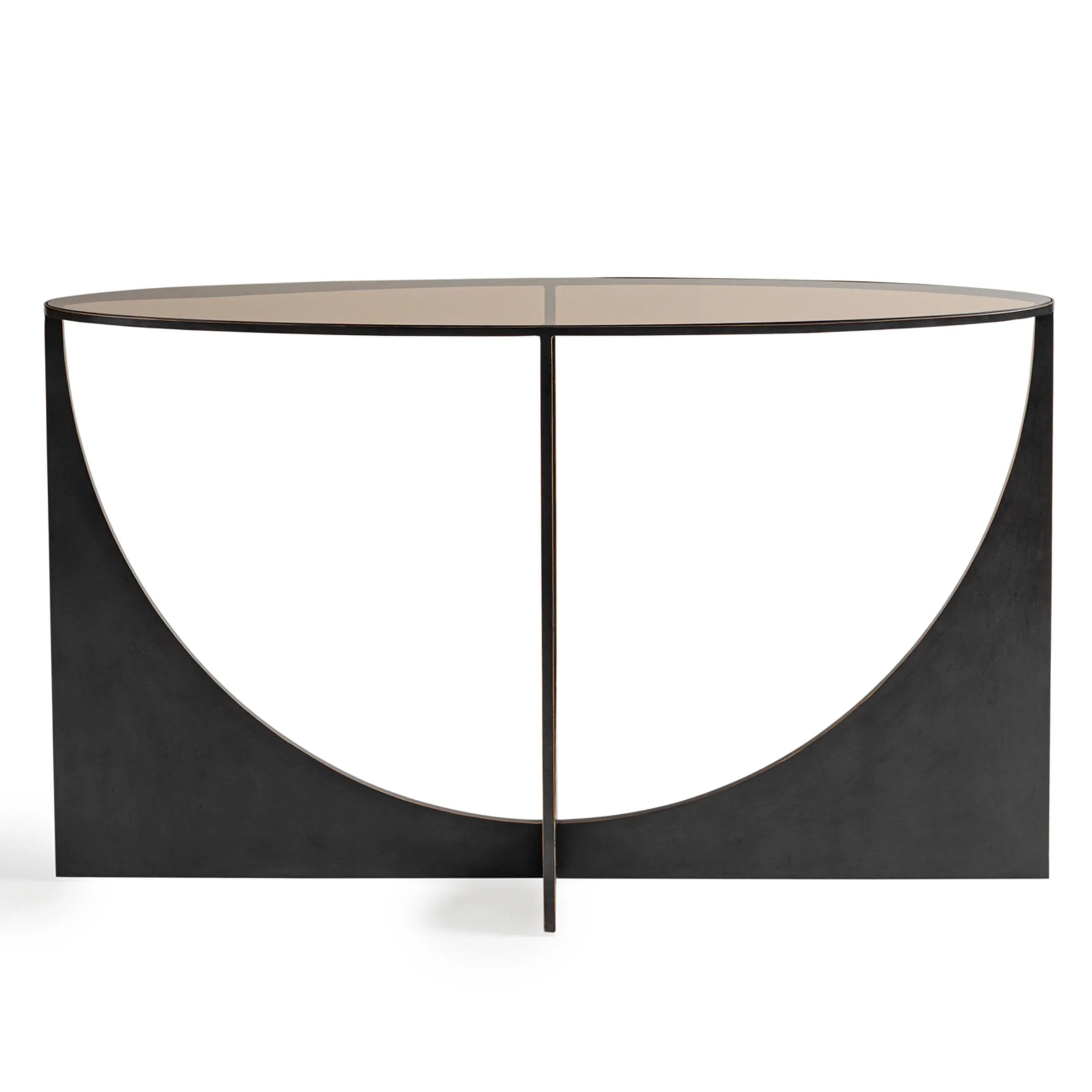 Black sculpted console table with glass top | Home Centre Direct UK