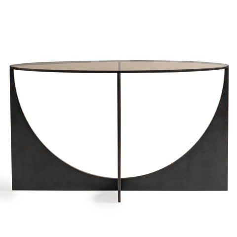 Black sculpted console table with glass top | Home Centre Direct UK