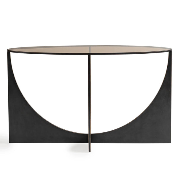 Black sculpted console table with glass top | Home Centre Direct UK