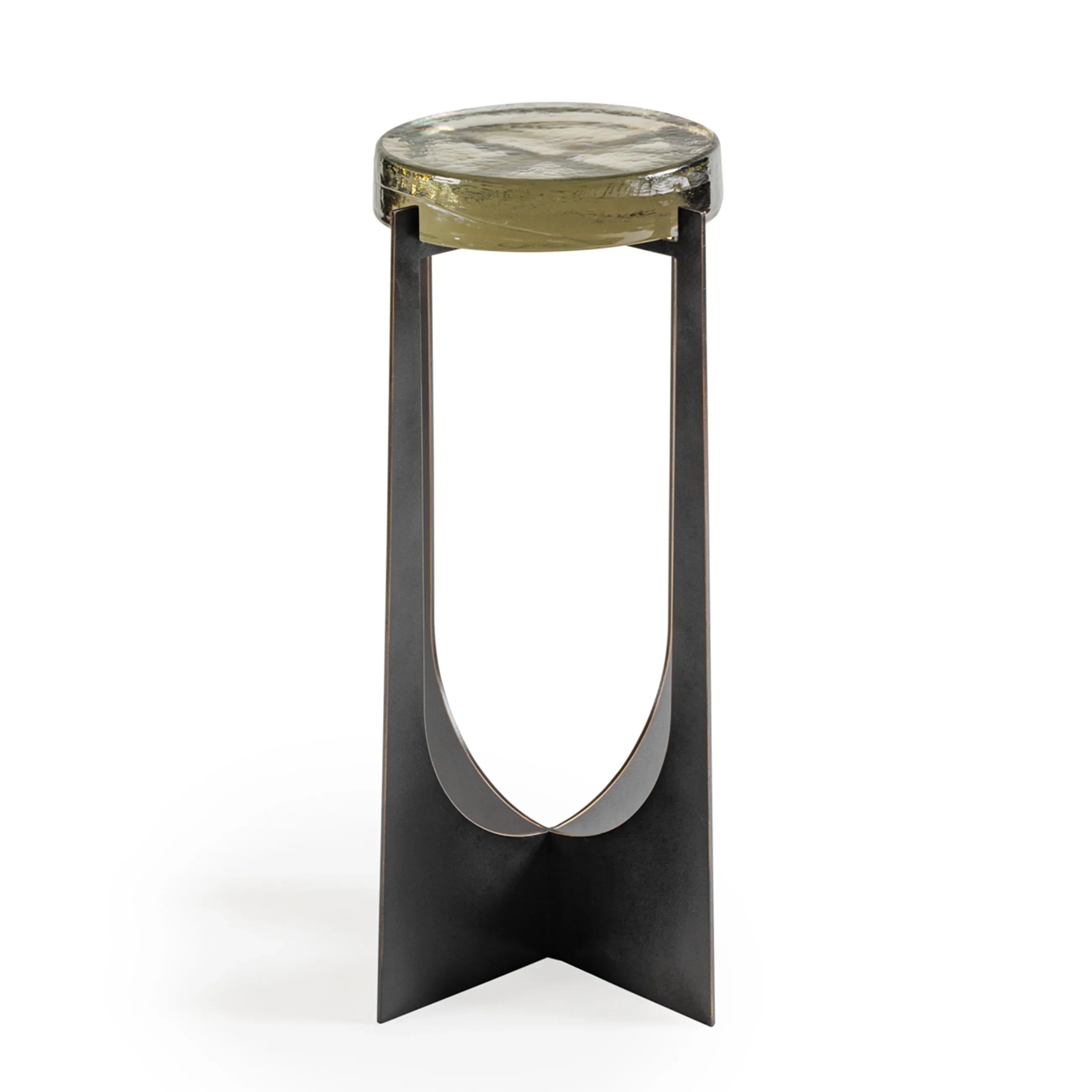 Bronze metal table with circular glass top | Home Centre Direct UK