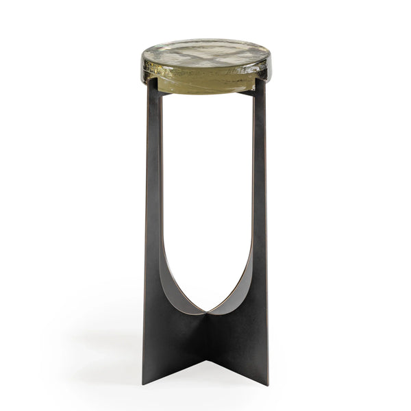 Bronze metal table with circular glass top | Home Centre Direct UK
