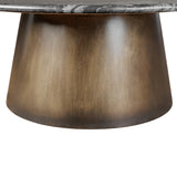 Dark bronze coffee table base with a black marble top edge.