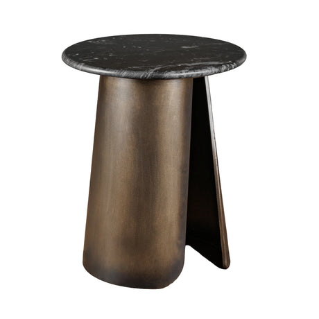 Black marble-topped side table with a bronze-finish base.