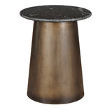 Black marble-topped table with a bronze tapered base.