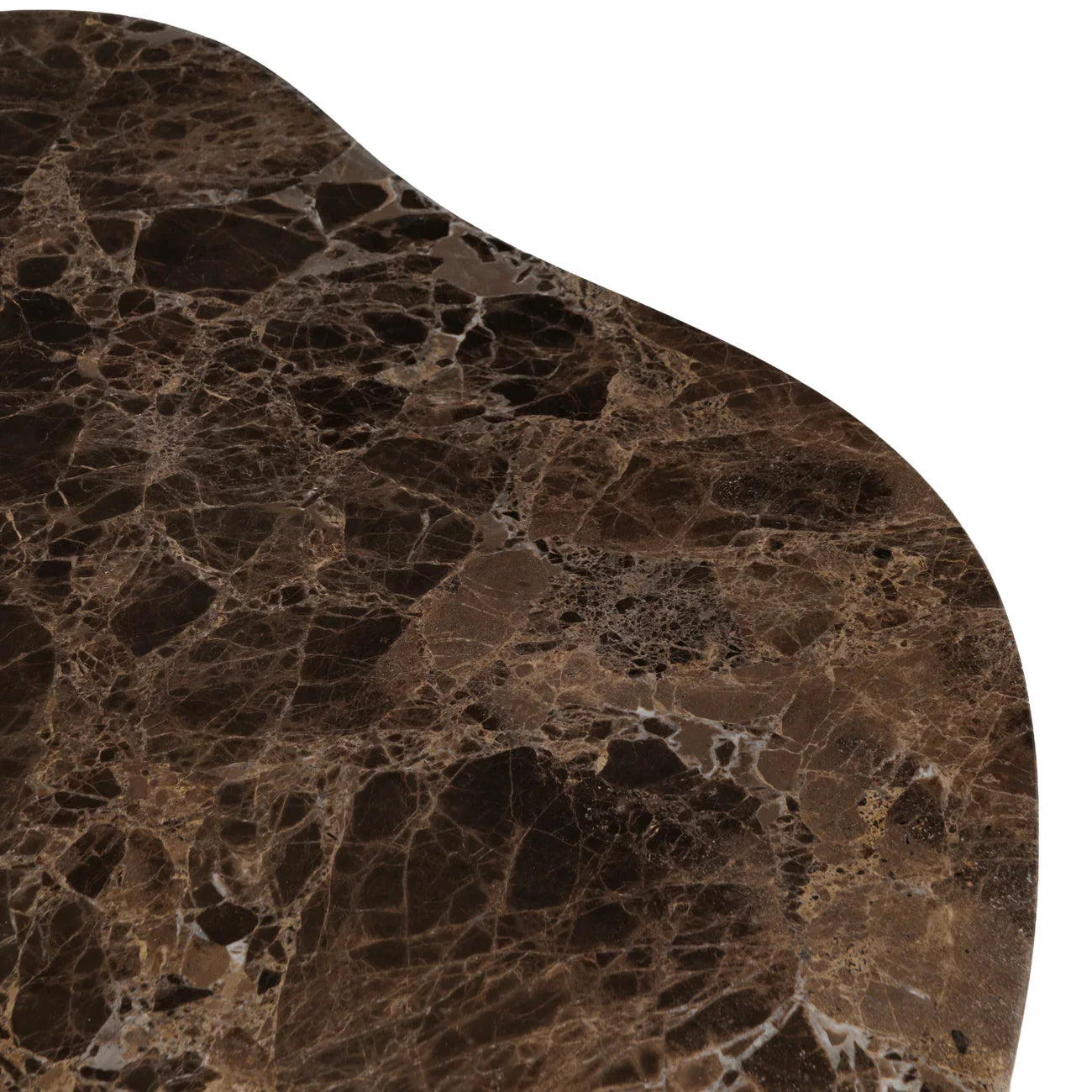Brown marble table surface with intricate veining patterns.