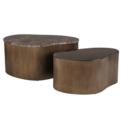 Brown marble and glass coffee tables with ribbed bases | Home Centre Direct UK
