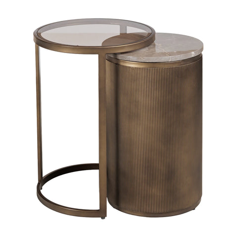 Gold nesting side tables with glass and marble tops | Home Centre Direct UK