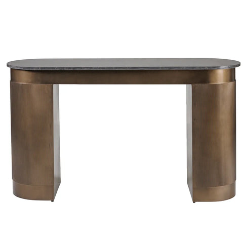 Bronze study desk with rounded edges and ribbed legs | Home Centre Direct UK