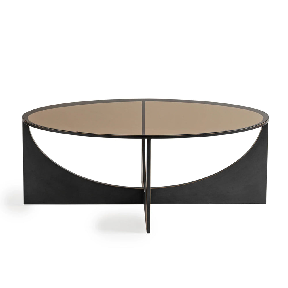Black metal coffee table with a round glass top | Home Centre Direct UK